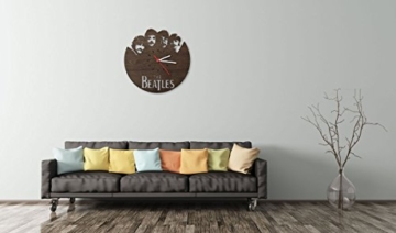 The Beatles Wanduhr aus Eichen-Holz geräuchert Made in Germany | Design Uhr aus Echtholz | Wand-Deko aus Eiche geräuchert | Originelle Wand-Uhr | Moderne Wand-Uhr im Skyline Design | Wand-Dekoration aus Natur-Holz - 2