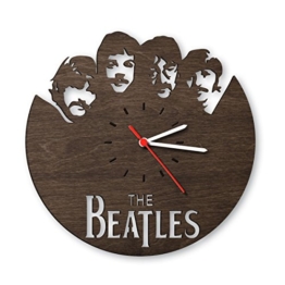 The Beatles Wanduhr aus Eichen-Holz geräuchert Made in Germany | Design Uhr aus Echtholz | Wand-Deko aus Eiche geräuchert | Originelle Wand-Uhr | Moderne Wand-Uhr im Skyline Design | Wand-Dekoration aus Natur-Holz - 1