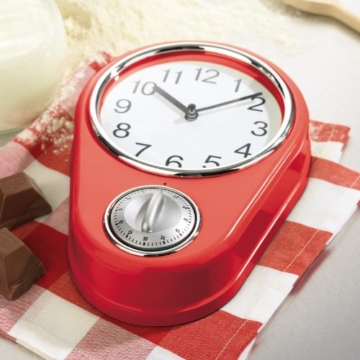 TV - Unser Original 04191 Maxxcuisine 50s Retro Kitchen Style Küchenuhr mit Timer, rot - 2