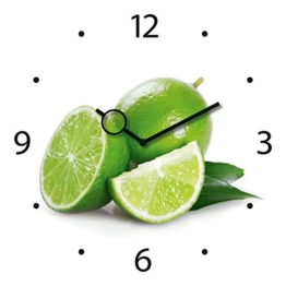 Wanduhr aus Glas für die Küche, Lime Time, Limetten, grün, weiß, 30x30 cm von Eurographics - 1