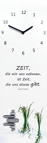 Wanduhr, Küchenuhr, Wohnzimmeruhr, Uhr, Quarzuhrwerk, Bild, weiß, schwarz, grün, Welness, Spruch - 1