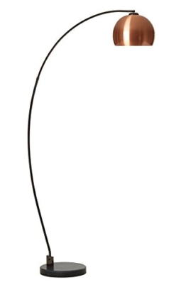 1-flg. Stehlampe, Bogenlampe, Stehleuchte, Standleuchte, Standlampe, Bodenlampe, Lampe, Chrom, Marmor schwarz, Metallschirm kupfer, ohne Leuchtmittel - 1