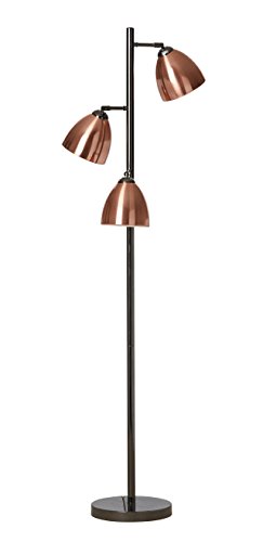 3-flg. Stehlampe, Stehleuchte, Standleuchte, Standlampe, Bodenlampe, Lampe, Leuchte, Chrom schwarz, Metallschirme kupfer, ohne Leuchtmittel - 1
