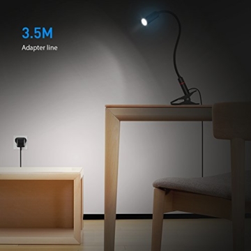 Aglaia LED Klemmleuchte 4W, Dimmbar Augepflege Bettleuchte mit 3 Helligkeitstufe, 360° Flexibel Schwanenhals Leselampe für Schlafzimmer Büro (Schwarz) - 5