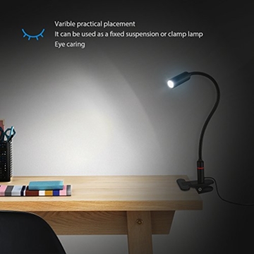 Aglaia LED Klemmleuchte 4W, Dimmbar Augepflege Bettleuchte mit 3 Helligkeitstufe, 360° Flexibel Schwanenhals Leselampe für Schlafzimmer Büro (Schwarz) - 6
