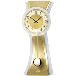 AMS Pendeluhr, exklusive Quarz-Wanduhr mit Pendel, geschwungenes Design, Golden - Designer-Uhr edel und modern - 1