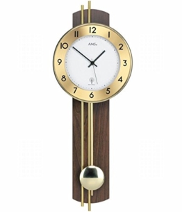 Analoge Funk-Wanduhr AMS 5266/1 mit Pendel, Holz-Rückwand Nussbaum (furniert); Wohnzimmer Pendeluhr mit Funktechnik - 1