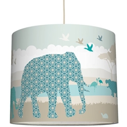 anna wand Lampenschirm HELLO AFRICA TÜRKIS/BLAU/GRAU - Schirm für Kinder / Baby Lampe mit Tieren aus Afrika in versch. Farben – Sanftes Licht für Tisch-, Steh- & Hängelampe im Kinderzimmer Mädchen & Junge - 1