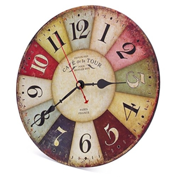 Asvert Wanduhr europäische Stil kreative Wanduhr farbenfrohe Holzuhr mit Arabischen Ziffern im Modernen Design Wohnzimmer Uhren Stumm Holz Hängende Uhren mode moderne Wanduhr Retro- Glocke, Ø: 34 cm - 3