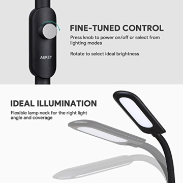 AUKEY Stehlampe 6,5W LED Stufenlos Dimmbar, Naturweißes und augenschonendes Licht, Standleuchte mit Flexiblem Hals, Leselampe für Wohnzimmer, Schlafzimmer oder Kinderzimmer - 4