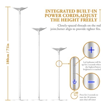 Avantica Stehlampe LED -3000K Warmes Licht,30W,3750 Lumen,71 inch ,0 Verzögerung für Wandschalter,30 Minuten Timer,5 Helligkeitsstufen,Touch-Bedienung- LED Standleuchte - 4