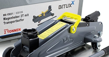 BITUXX® Hydraulischer Rangierwagenheber 2T flach Wagenheber hydraulisch 2 Tonnen Hubhöhe von 13,5 cm bis 33,5 cm inkl. Gummiauflage und stabilem Transportkoffer - 1