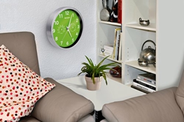 Bresser Wanduhr Mytime Thermo-/ Hygro mit Edelstahlrahmen und lautlosem Quarz Uhrwerk, grün - 3