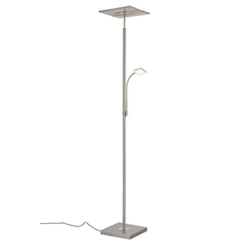 Briloner Leuchten - LED Stehlampe mit flexibler Leselampe, eckiger 2-teilig kipp- & schwenkbarer Leuchtenkopf, stufenlos dimmbar, moderne Wohnzimmerlampe, 21 W + 3.5 W - 10