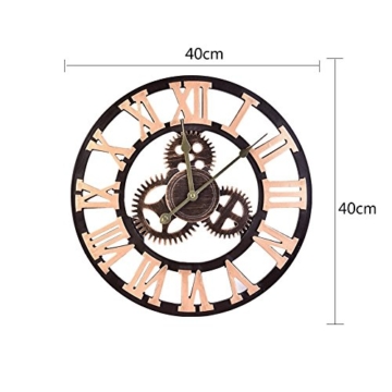 Chendongdong Wanduhr Küchenuhr Römische Ziffern Europäische Vintage künstlerische Industriegetriebe Handarbeit 3D Dekorative Zahnrad bar Cafe, Geschenk Ziffernblatt aus Holz - 5