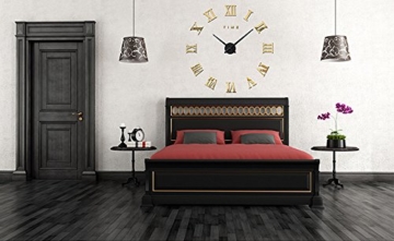 FAS1 Moderne DIY Große Wanduhr Big Armbanduhr Aufkleber 3D Spiegel Aufkleber Römischen Ziffern Wanduhr Home Office Abnehmbarer Dekoration (Akku Nicht Enthalten) Gold - 2