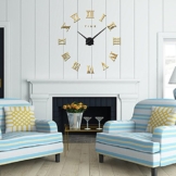 FAS1 Moderne DIY Große Wanduhr Big Armbanduhr Aufkleber 3D Spiegel Aufkleber Römischen Ziffern Wanduhr Home Office Abnehmbarer Dekoration (Akku Nicht Enthalten) Gold - 1