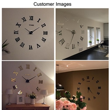 FAS1 Moderne DIY Große Wanduhr Big Armbanduhr Aufkleber 3D Spiegel Aufkleber Römischen Ziffern Wanduhr Home Office Abnehmbarer Dekoration (Akku Nicht Enthalten) Gold - 6