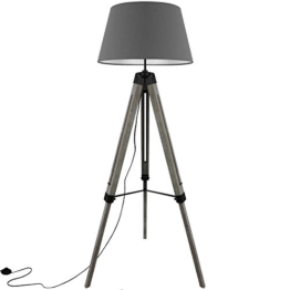 Grundig Tripod Stehlampe mit Textilschirm E27 40W H100-150cm in 3 Farben Stehleuchte Stativlampe Stativleuchte, Farbe:Grau - 1