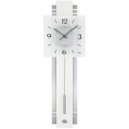 Hochwertige AMS 7302 Pendel Wanduhr geräuscharm, Pendeluhr Wohnzimmer modern aus Holz Metall und Glas-Ziffernblatt, schmaler Pendel - 1