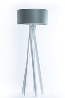 Hochwertige Design Stativ Stehlampe | Studiolampe mit Stoffschirm aus Chintz in grau und Stativ/Gestell aus Holz Echtholz Weiß | H= 160cm | Stehleuchte | Handgefertigte Leuchte - 1
