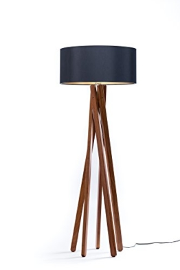 Hochwertige Design Stehlampe Tripod mit Textil Schirm aus Chintz in Schwarz Gold und Stativ/Gestell aus dunklem Holz Echtholz Nussbaum | H= 160cm | Stehleuchte | Handgefertigte Leuchte - 1