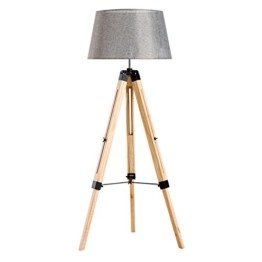 Homcom® Stehlampe Stehleuchte Standleuchte höhenverstellbar E27, Kiefer+Polyester, 65x65x99-143cm (Grau) - 1