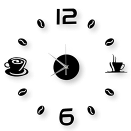 HYSENM Wanduhr Wandsticker Wandaufkleber DIY Acrylglas nicht-tickend modern Funk für Kinderzimmer Wohnzimmer, 2 schwarze Kaffeetassen - 1