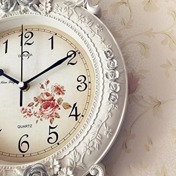 KKLOCK Wanduhr Uhr Wanduhren Lautlos für Wohnzimmer Büro Schlafzimmer Badezimmer Küche Kinderzimmer Mini Einfache AA Batterie Ø29 cm 16 inch Runde Großes Retro Nostalgie Vintage Fassung Klassischen Weiß Uhren [Enthält keine Batterie] - 4