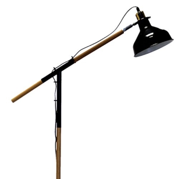 Lagerräumung! Stehlampe Standleuchte Holz Metall E14 40W H150cm Schwarz / Natur - Bürolampe Schreibtischlampe Leselampe Standlampe Stehleuchte - 5