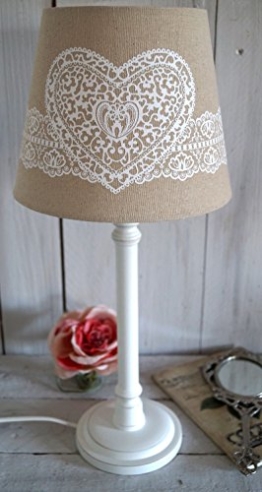 Lampe Tischlampe Stehlampe Nachttischlampe Shabby Chic Landhausstil Leuchte grau weiß XL 40cm - 50cm groß (Natur Herz) - 1