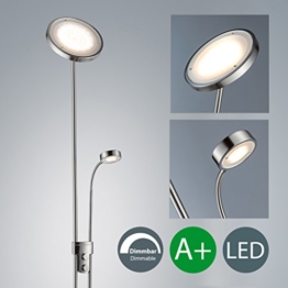 LED Stehlampe inkl LED Platine 230V IP20 21W LED Stehleuchte modern Deckenfluter mit Leselampe LED Standleuchte mit Drehschalter warmweiss Metall-Glas matt nickel 2000lm 21 Watt schwenkbar Wohnzimmer - 1