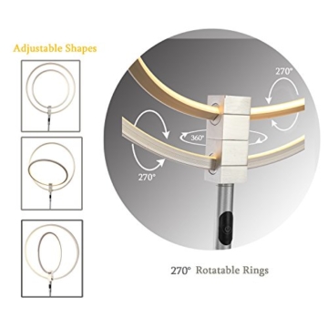 LED Stehleuchte - Wayking Stehlampe mit doppelringem Licht, helles und futuristisches Ambiente- stilvolle und dimmbare Halo Leuchtmittel mit warmweiß Licht für Büro, Wohnzimmer, Schlafzimmer, Arbeitszimmer, - Silber - 2