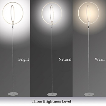 LED Stehleuchte - Wayking Stehlampe mit doppelringem Licht, helles und futuristisches Ambiente- stilvolle und dimmbare Halo Leuchtmittel mit warmweiß Licht für Büro, Wohnzimmer, Schlafzimmer, Arbeitszimmer, - Silber - 3