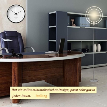 LED Stehleuchte - Wayking Stehlampe mit doppelringem Licht, helles und futuristisches Ambiente- stilvolle und dimmbare Halo Leuchtmittel mit warmweiß Licht für Büro, Wohnzimmer, Schlafzimmer, Arbeitszimmer, - Silber - 4