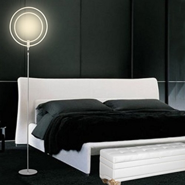 LED Stehleuchte - Wayking Stehlampe mit doppelringem Licht, helles und futuristisches Ambiente- stilvolle und dimmbare Halo Leuchtmittel mit warmweiß Licht für Büro, Wohnzimmer, Schlafzimmer, Arbeitszimmer, - Silber - 5