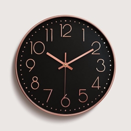 LOSTRYY Wohnzimmer Tabelle Schlafzimmer sehen Mute Individualität Creative Clock Circle Clock 30 cm, Rose Gold Schwarz Bottom - 1