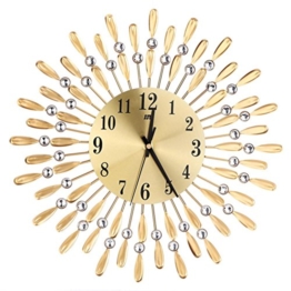 Metall Wanduhr 3D Diamanten Blume Nicht-Ticking Stille Blendung Uhr LuckyGirls (Gold) - 1
