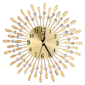 Metall Wanduhr 3D Diamanten Blume Nicht-Ticking Stille Blendung Uhr LuckyGirls (Gold) - 1