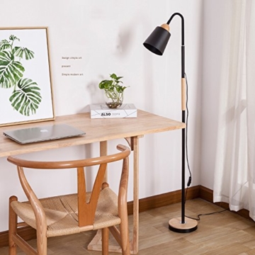 Moderne minimalistische Metall Holz Stehlampe schwarz / weiß Leselampe Schlafzimmer Wohnzimmer Stehlampe 130cm hoch XIANGY ( Farbe : Schwarz ) - 3