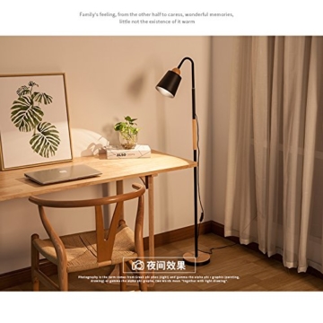 Moderne minimalistische Metall Holz Stehlampe schwarz / weiß Leselampe Schlafzimmer Wohnzimmer Stehlampe 130cm hoch XIANGY ( Farbe : Schwarz ) - 4