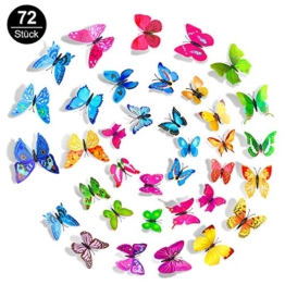 Mopoin 72 Stück 3D Schmetterling Aufkleber Wanddeko Wandtattoo Abziehbilder Wandsticker für Wohnung, Raumdekoration Magnet + Klebepunkten Wand-Dekor (Blau + Lila + Grün + Gelb + Rosa + Rot) - 1