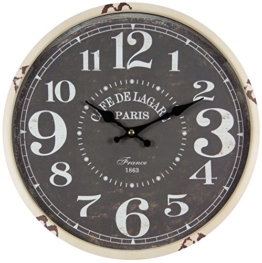 perla pd design Metall Wanduhr mit Glasscheibe Vintage Design Cafe de Lagare altweiß lackiert ca. Ø 30 cm - 1