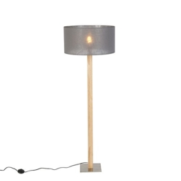 QAZQA Landhaus / Vintage / Rustikal Rustikale gerade Stehlampe Holz mit dunkelgrauem Schirm 50 cm - Pillar / Innenbeleuchtung / Wohnzimmer / Schlafzimmer / Küche / Metall / Textil / Andere LED geeign - 1