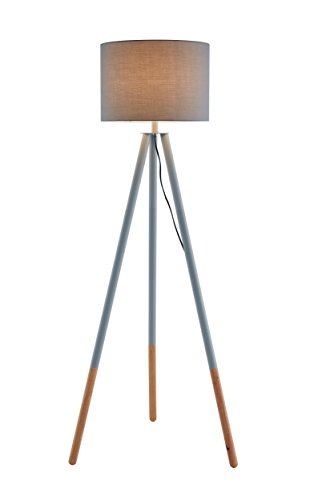 SalesFever Stehlampe, Stehleuchte, Metall- + Holzbeine in grau-braun, Lampenschirm in Grau, Polyester, robuster Stoff, Holz, Metall, Wohnzimmerlampe, Druckschalter, 42 x 29 x 153 cm - 3