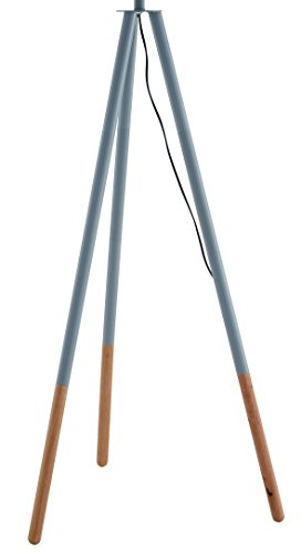 SalesFever Stehlampe, Stehleuchte, Metall- + Holzbeine in grau-braun, Lampenschirm in Grau, Polyester, robuster Stoff, Holz, Metall, Wohnzimmerlampe, Druckschalter, 42 x 29 x 153 cm - 4