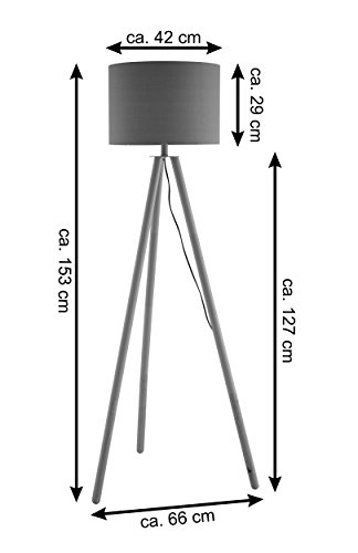 SalesFever Stehlampe, Stehleuchte, Metall- + Holzbeine in grau-braun, Lampenschirm in Grau, Polyester, robuster Stoff, Holz, Metall, Wohnzimmerlampe, Druckschalter, 42 x 29 x 153 cm - 5