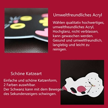Shsyue® Katze Wanduhr, Ultra-leise Pendeluhr aus Acryl, Schwanz Wackeln, 18*42cm (Schwarz) - 5