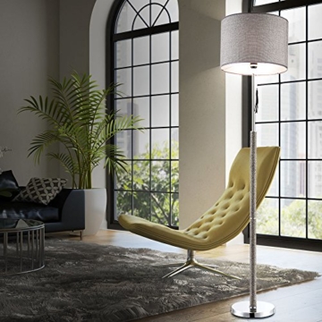 Steh Lese Leuchte Chrom Esszimmer Zugschalter Licht Steindekor Schirm grau edel Globo 24689 - 3