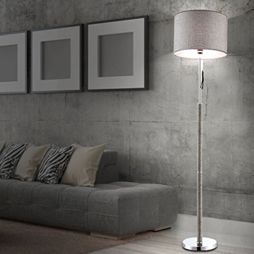 Steh Lese Leuchte Chrom Esszimmer Zugschalter Licht Steindekor Schirm grau edel Globo 24689 - 4